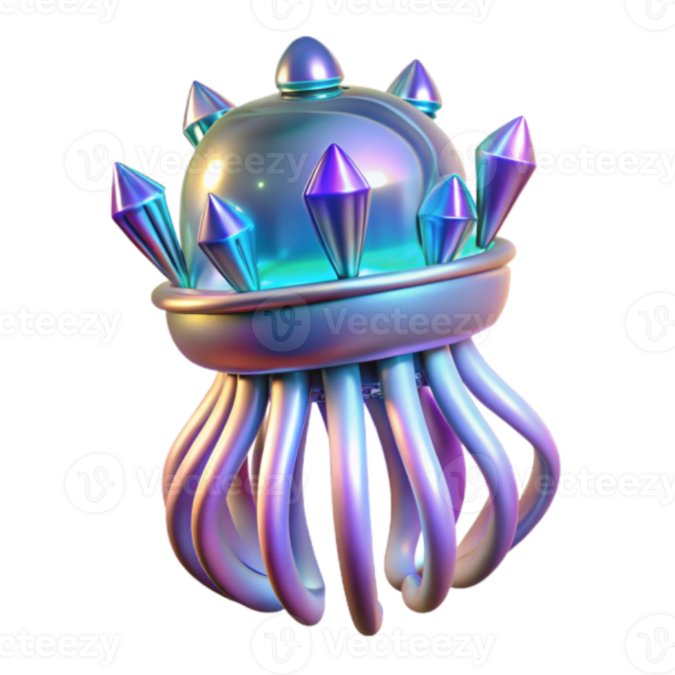 Iridescent Jellyfish 3D Render Abstract Background with Chrome Tentacles and Gem Accents png