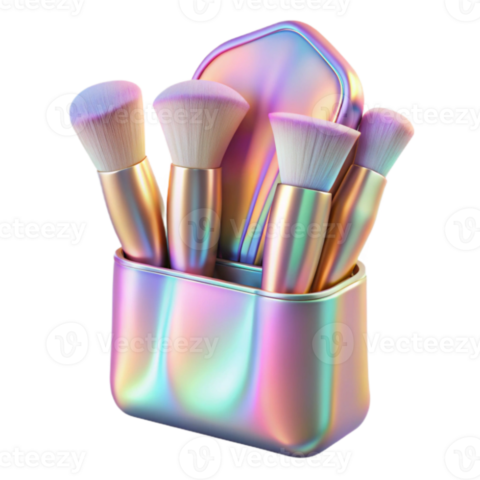 Iridescent Makeup Brush Set 3D Render png