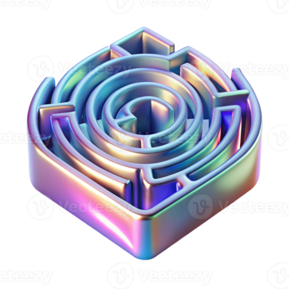 3D Iridescent Maze Illustration A Colorful Puzzle of Paths and Challenges png