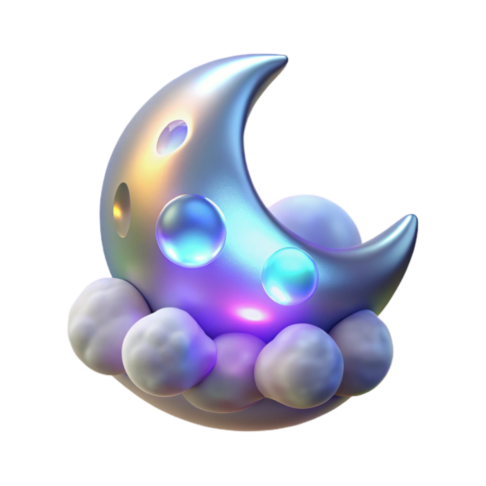 Render Crescent Moon in Clouds Night Sky Dreamy Illustration png
