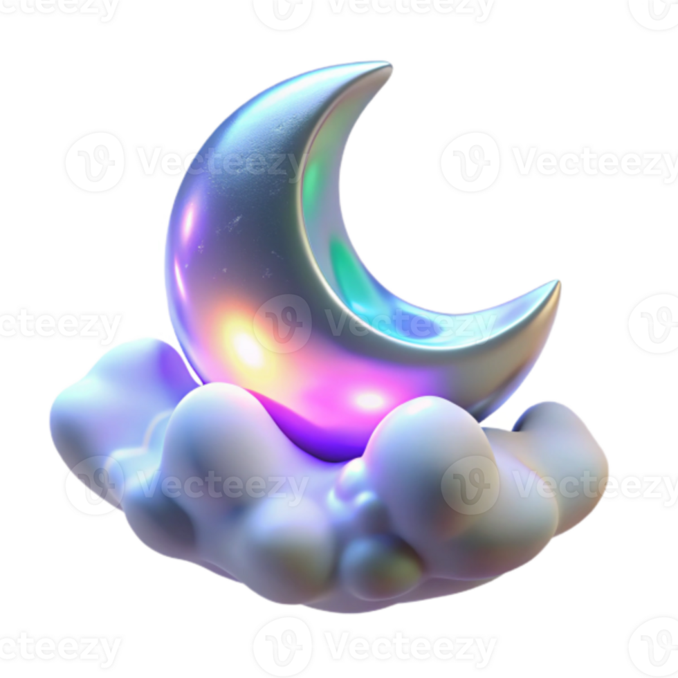 Crescent Moon on Cloud 3D Render Dreamy Night Sky Illustration png