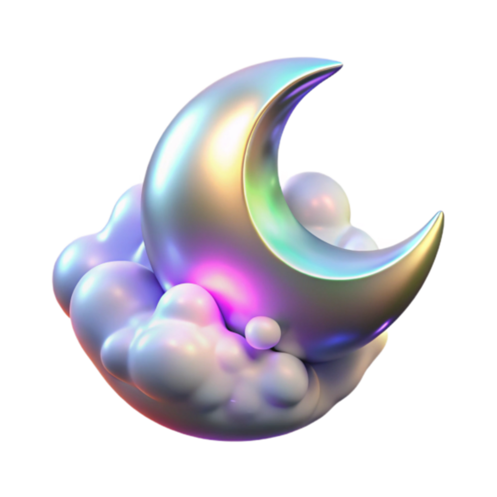 Crescent Moon in Iridescent Clouds Render png