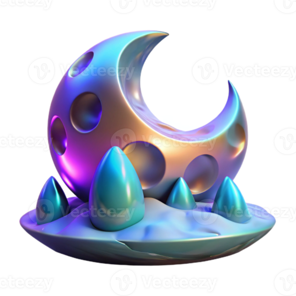 Crescent Moon 3D Render Fantasy Illustration png