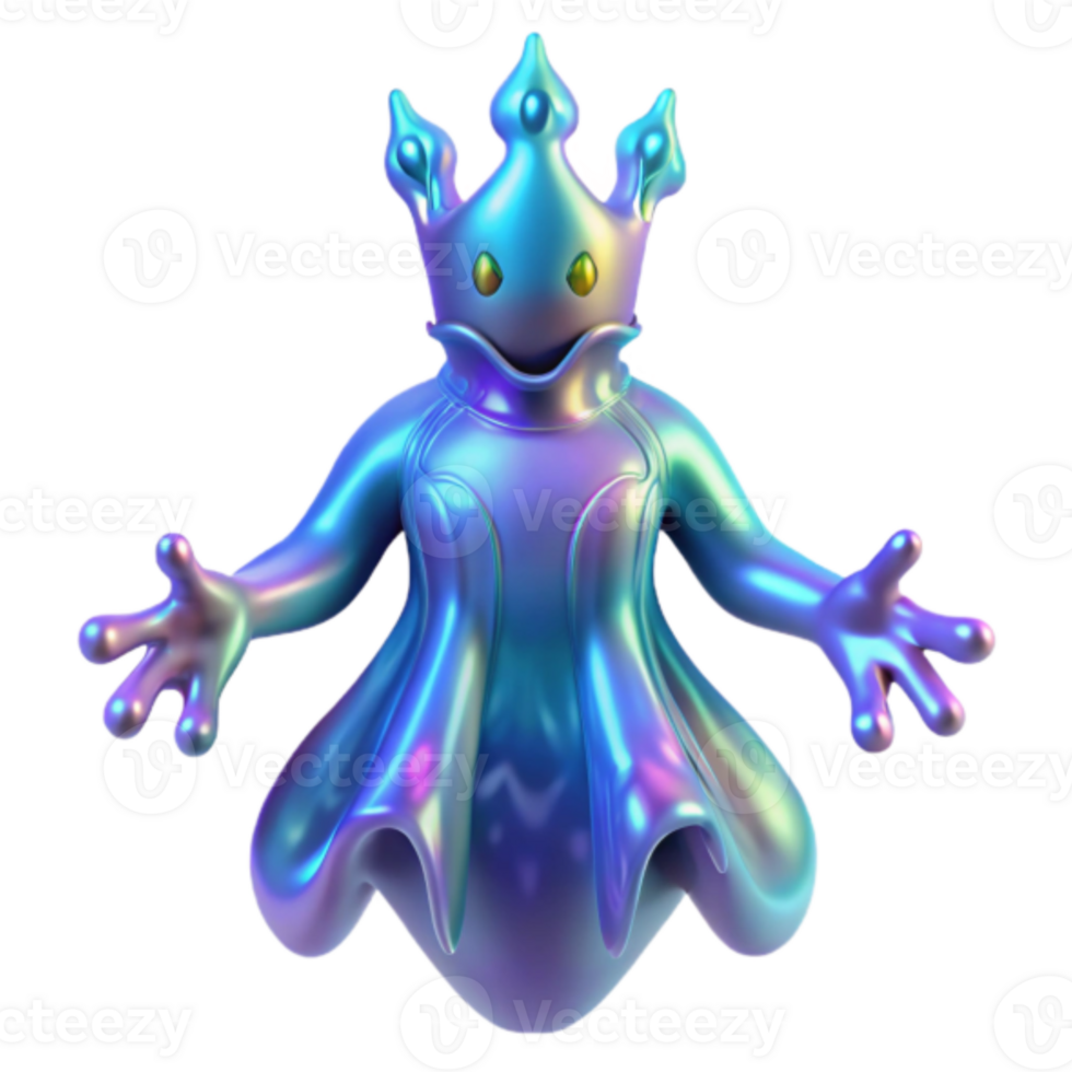 Iridescent Crowned Figure 3D Render png