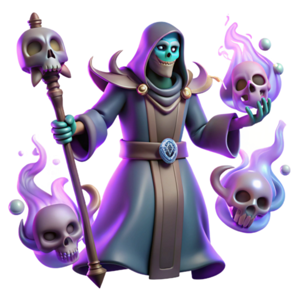 Render Undead Sorcerer with Skulls and Flames Illustration png