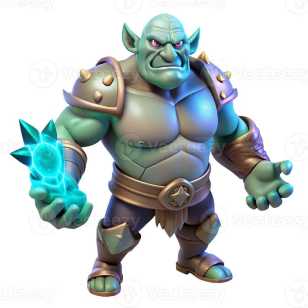 Powerful Green Orc 3D Render, Fantasy Warrior with Crystal png