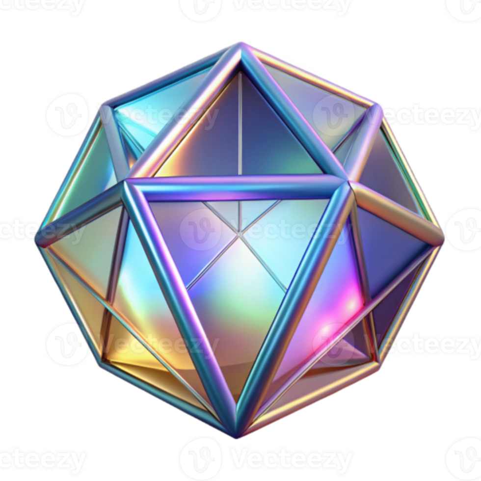 Iridescent Geometric Render Icosahedron Abstract Background png