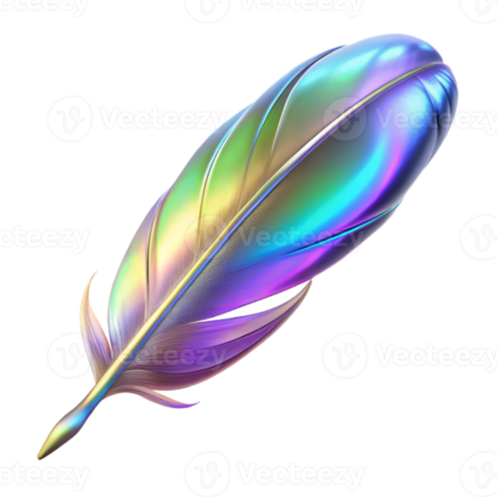 Iridescent Feather Render Colorful Bird Feather Graphic Design Element png