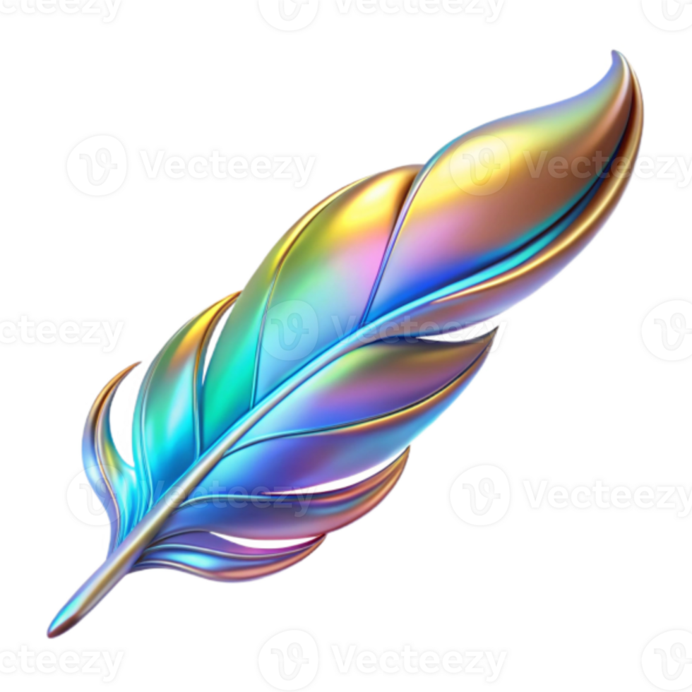Iridescent 3D Feather Illustration A Vibrant, Colorful, and Smooth 3D Render of a Single Feather png