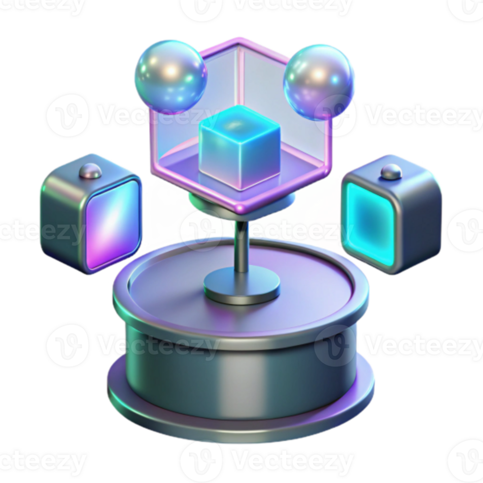 Vibrant Render of Cube in Glass Enclosure with Cameras and Spheres png