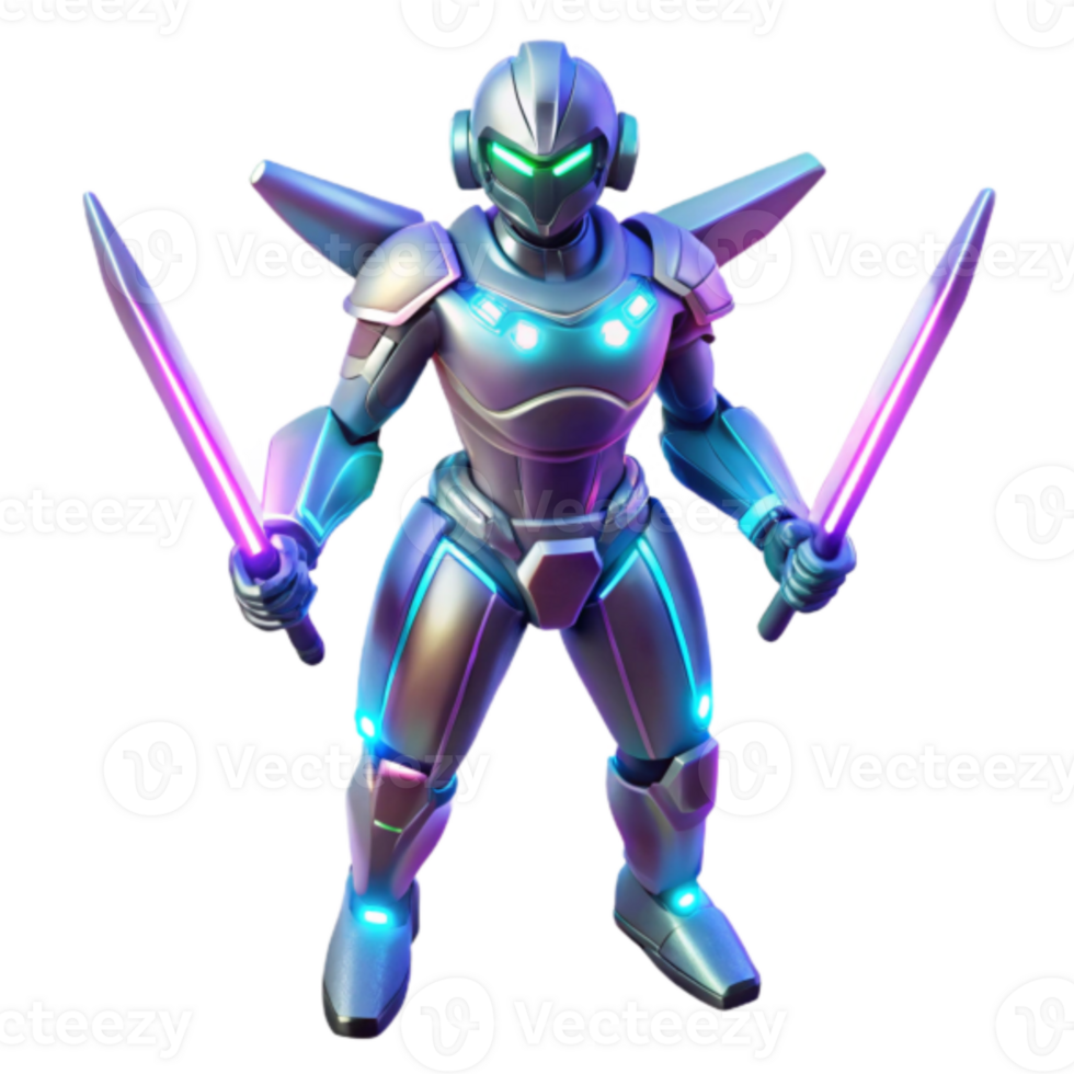 Cybernetic Warrior Render Futuristic Robot Neon Lights Glowing Armor png