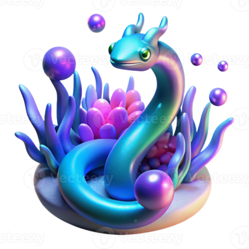 Vibrant Render of a Fantasy Sea Serpent in a Luminous Coral Reef png