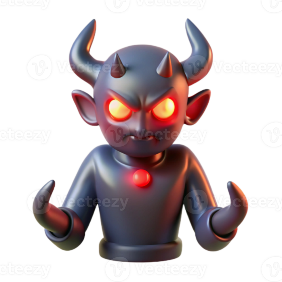 Angry Render of a Cartoon Devil Figure with Glowing Red Eyes png