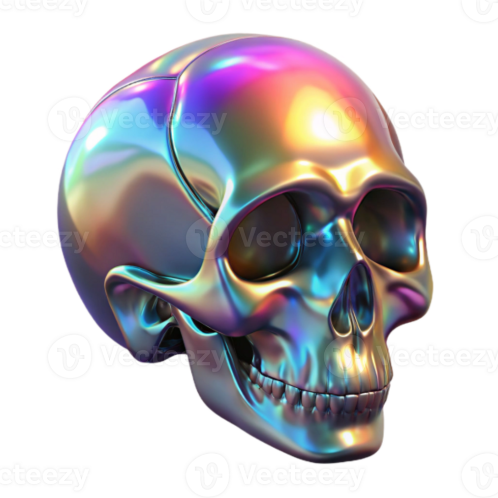 Iridescent Chrome Skull Render Abstract Background png