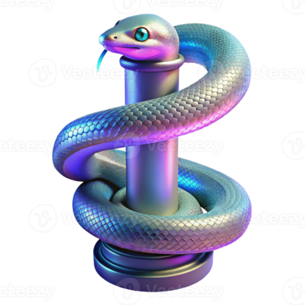 Render of a Snake Wrapped Around a Column, Iridescent Scales, Abstract Background png
