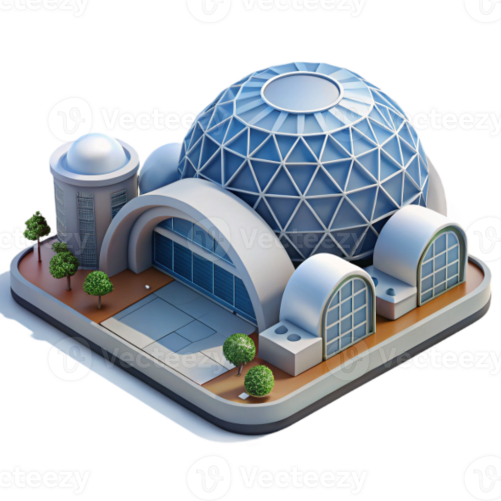 Isometric 3D Illustration Modern Sports Complex Dome Building Design png