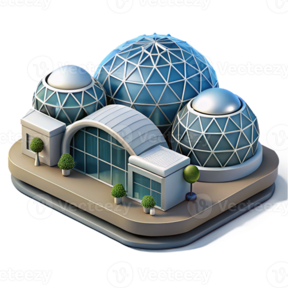 Isometric 3D Illustration Modern Architectural Complex with Geodesic Domes png