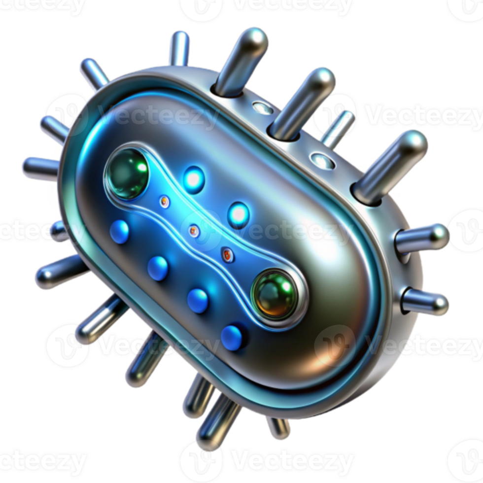 Futuristic Nanobot 3D Illustration Shiny Metallic Microorganism png