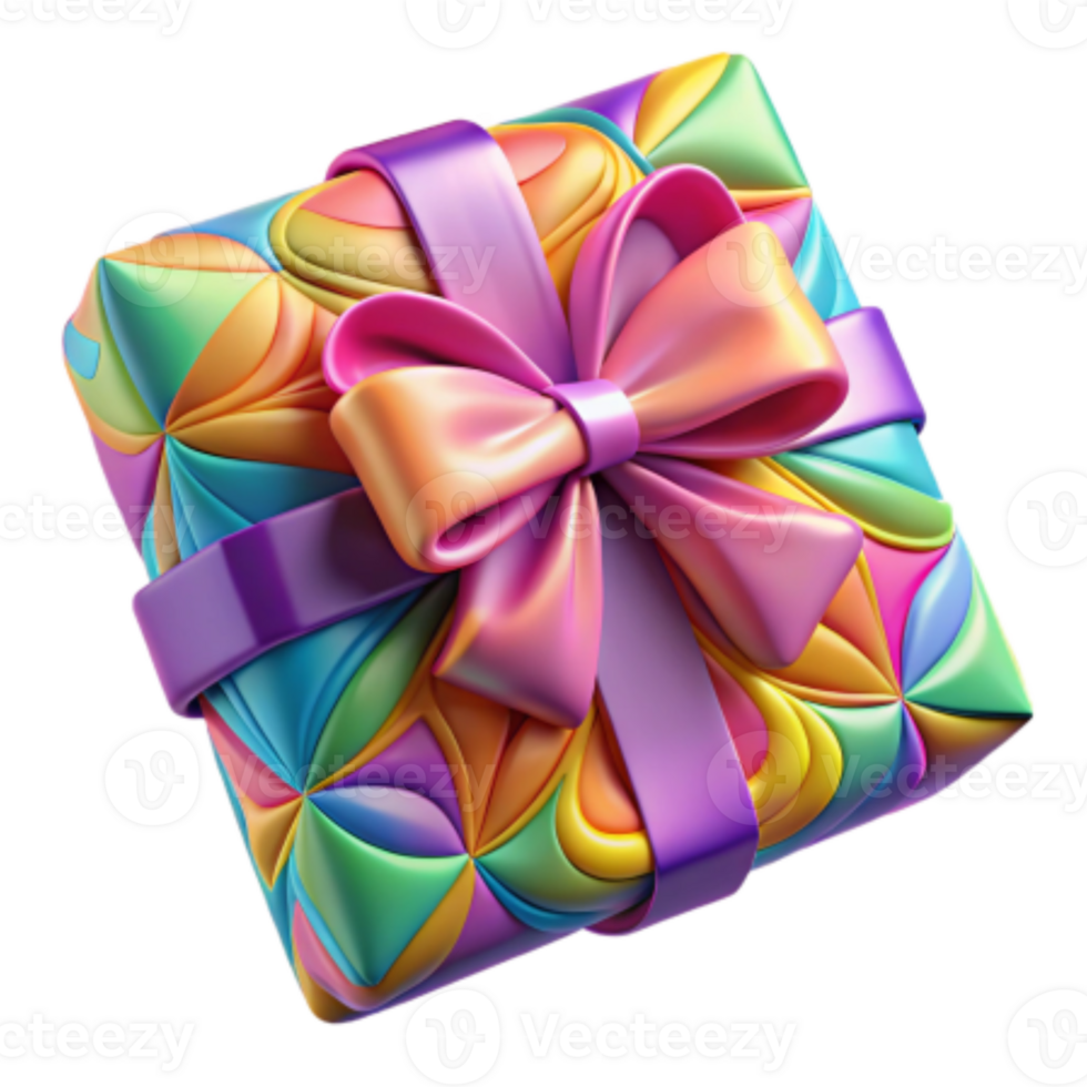 Vibrant Render of a Gift Box with Colorful Bow png