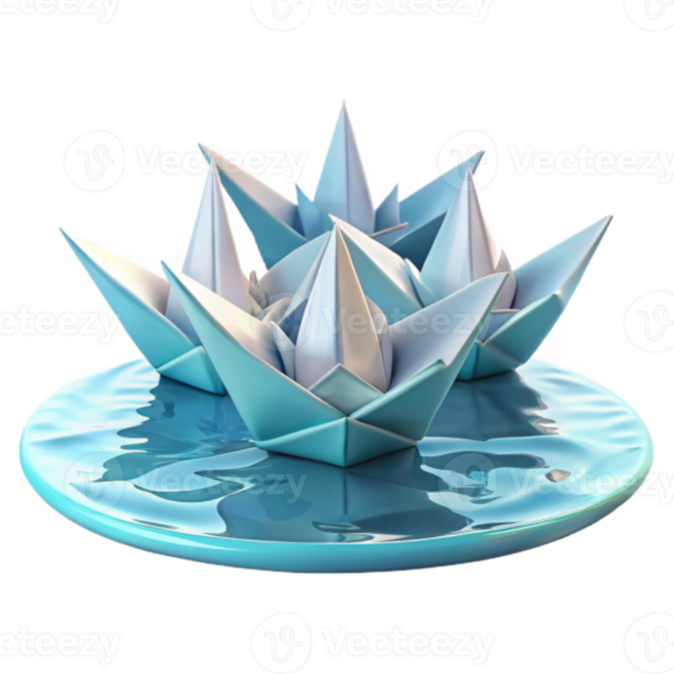 Render of Origami Paper Boats on Water Abstract Background Illustration png