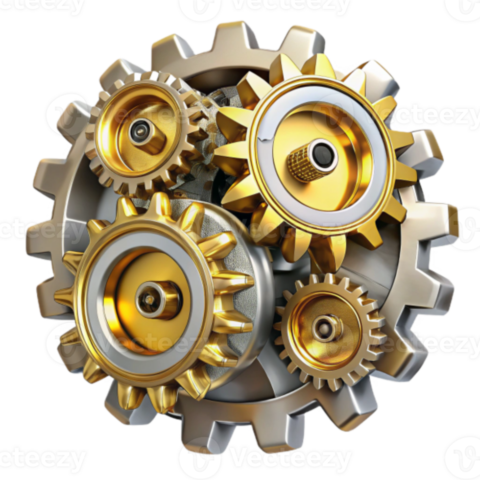Golden Gears Illustration Interlocking Cogwheels, Precision Engineering, Mechanical System, Industrial Design, Metallic Texture, Abstract Background, Technology Concept, Gear Mechanism, Machine Parts png