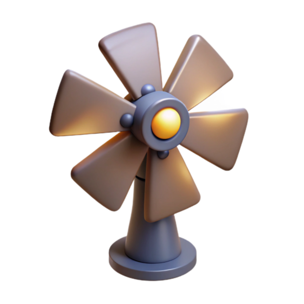 Render of a Cartoon Desk Fan, Eight Blades, Brown and Gray png