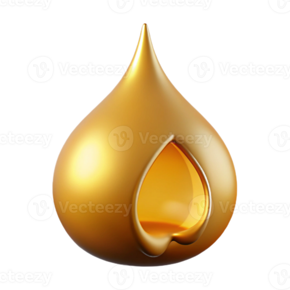 Golden 3D Drop Illustration with Inner Light, Abstract Design Element png