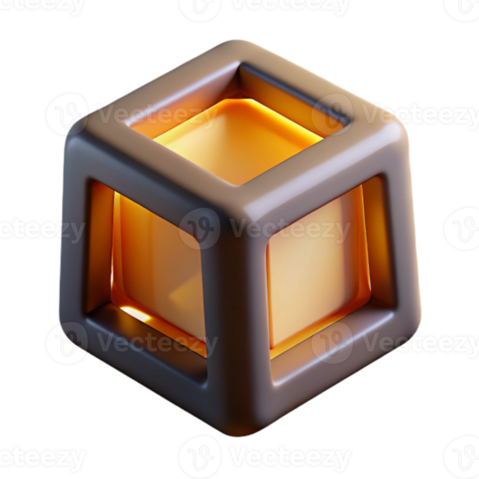 Glowing Cube within a Frame 3D Render png