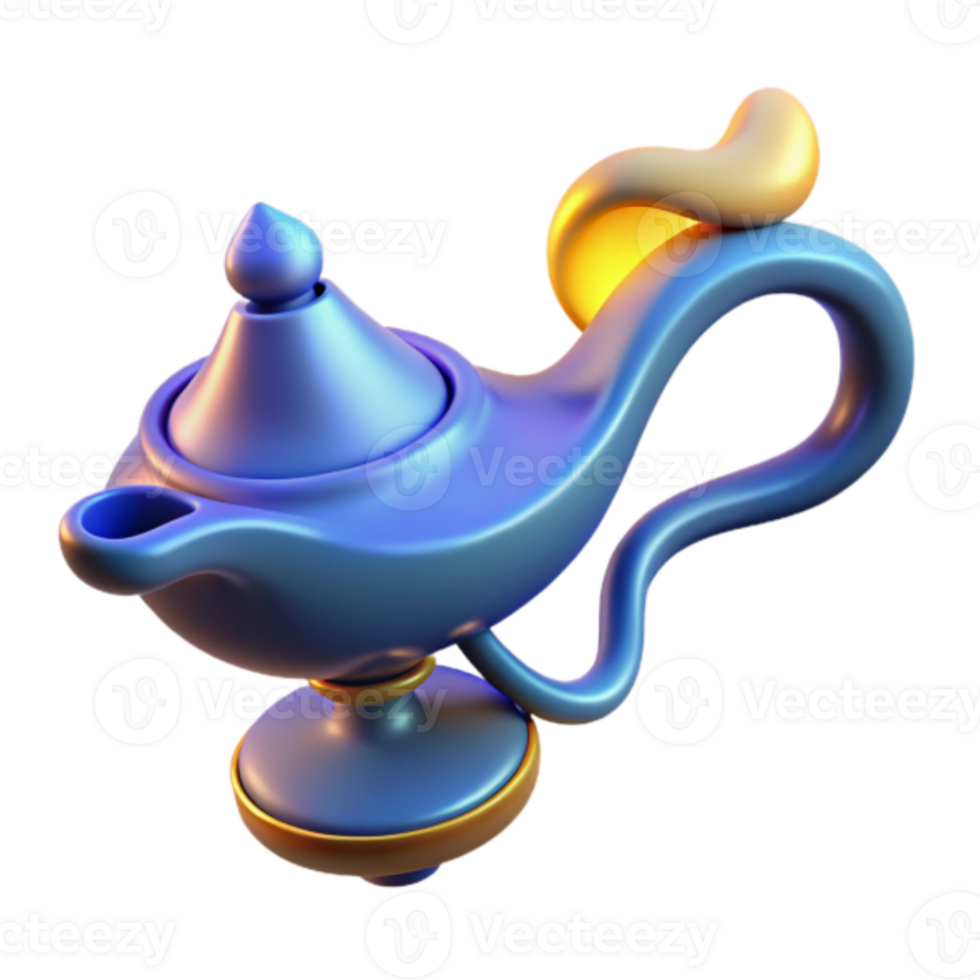 3D Render of a Magical Oil Lamp, Fantasy Genie Lamp Illustration, Blue and Gold png