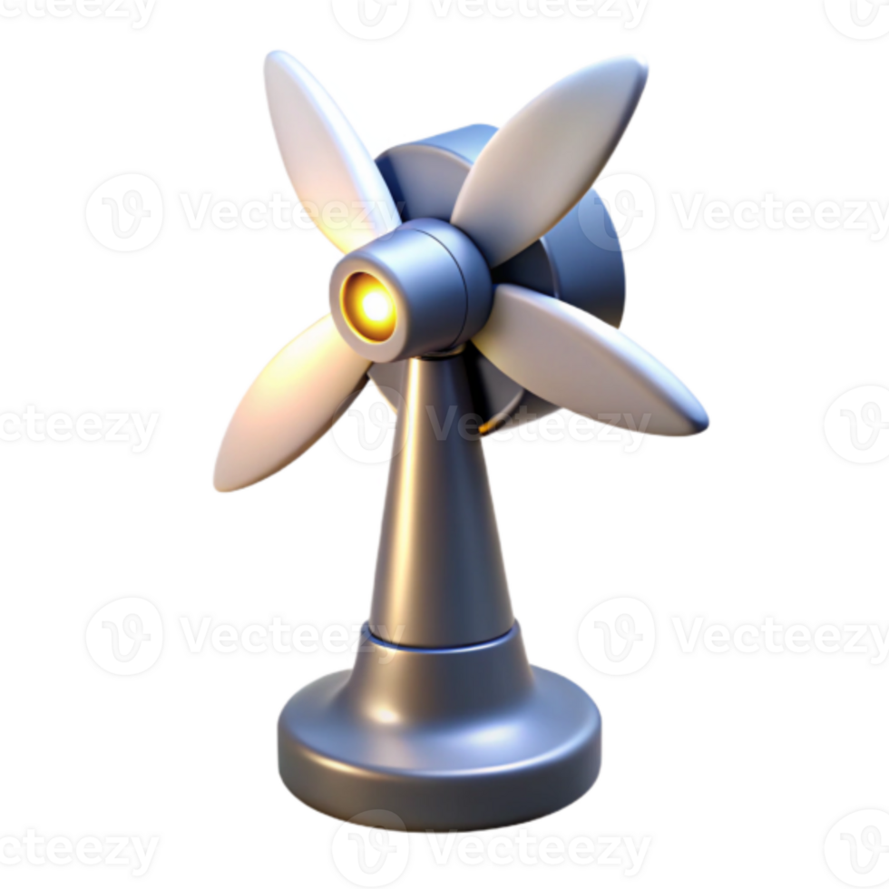 3D Render of a Futuristic Small Fan, Rotating Blades, Illuminated Center, Metal Design png