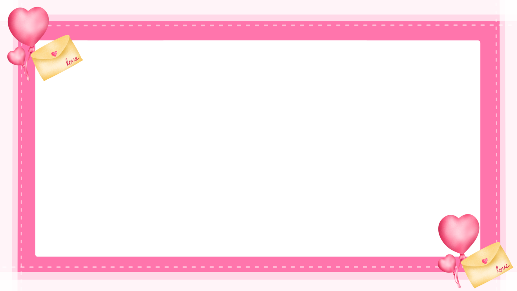 valentine background with pink frame, balloon and envelope png