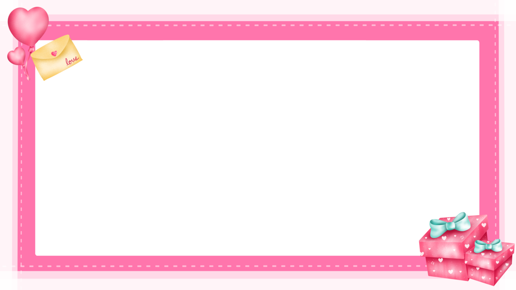 minimal background with pink frame, heart balloon and envelope png
