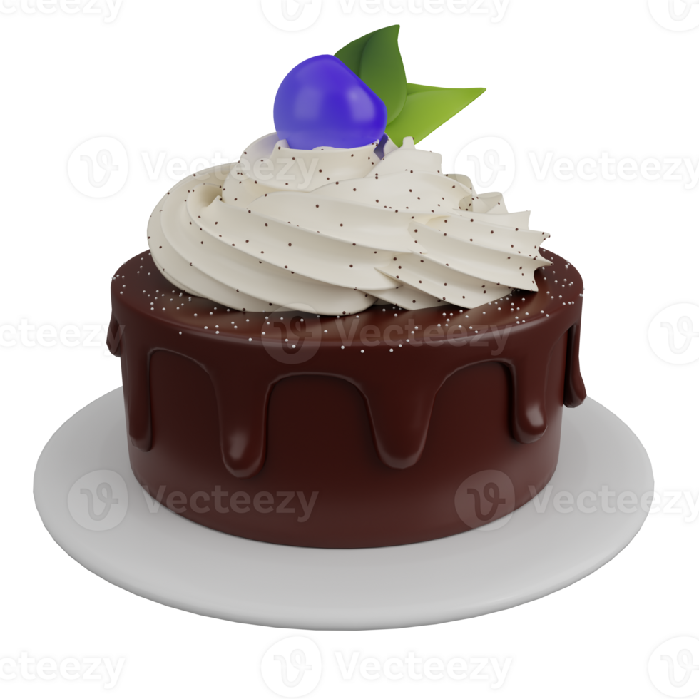 Chocolate valentine's day 3D icon cake with tart and blueberry topping png