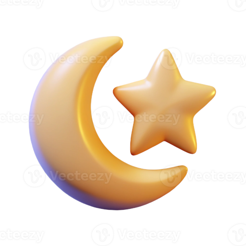 Isometric Render Crescent Moon and Star Icon png