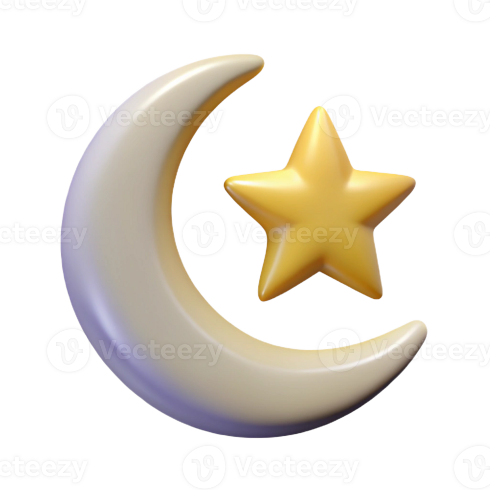 Isometric Crescent Moon and Star Icon png