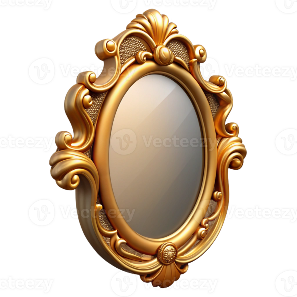 Golden Oval Mirror Isometric Render png