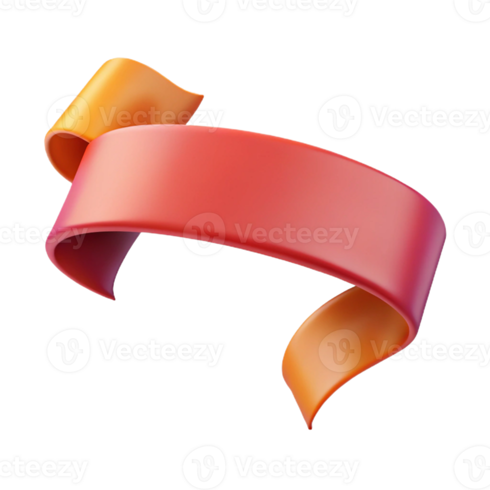 Isometric Render Orange Red Ribbon Banner png