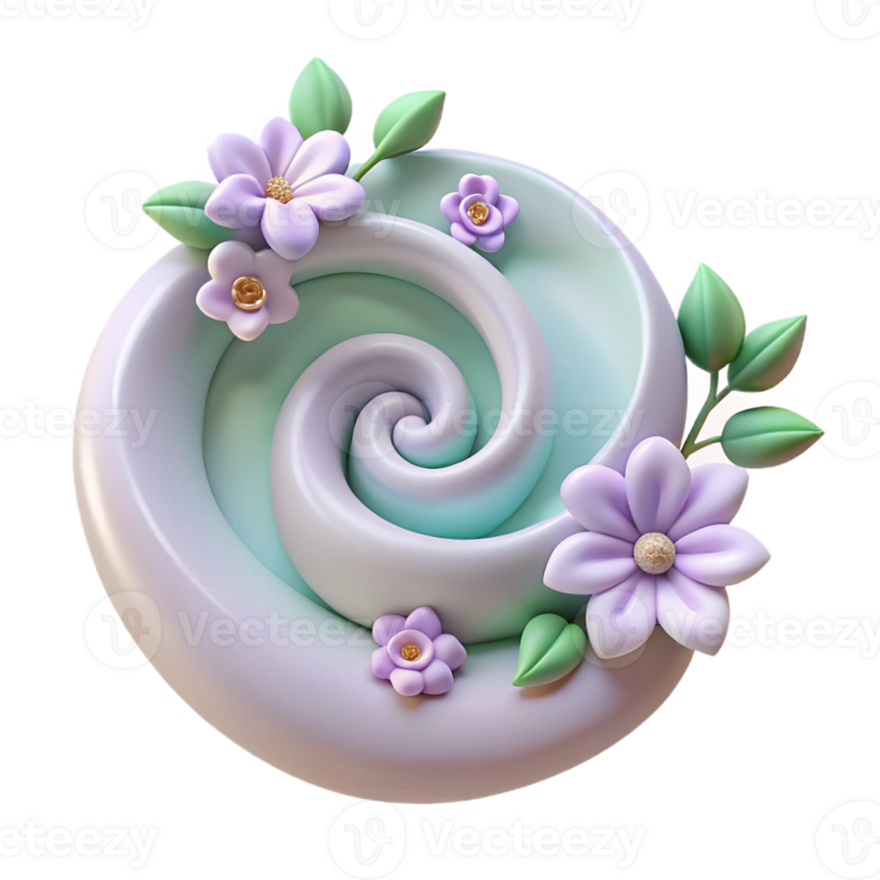 Isometric Render Pastel Spiral with Flowers png