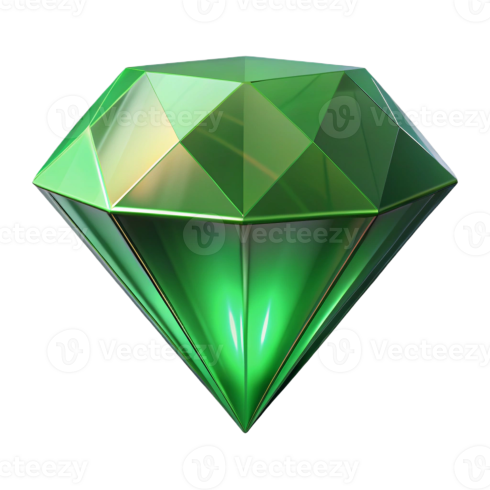 Isometric Render Green Gemstone Facets png