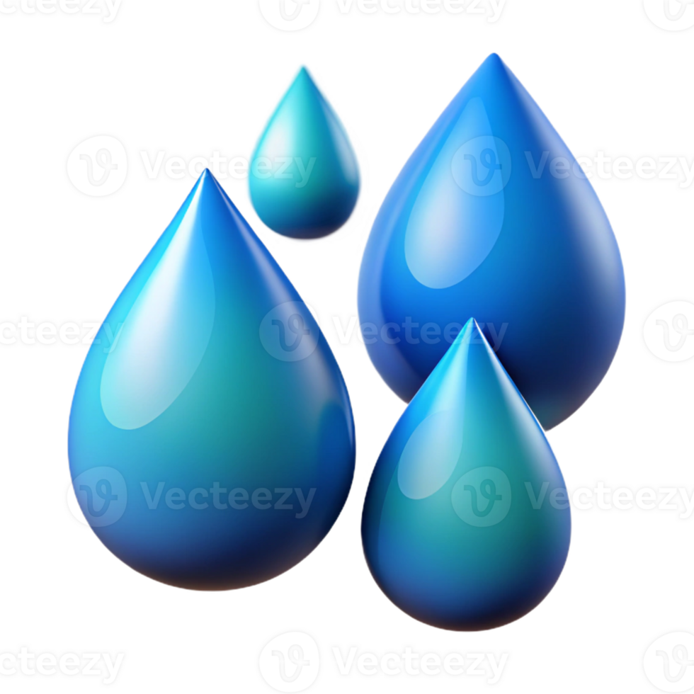 Isometric Render of Blue Water Drops png