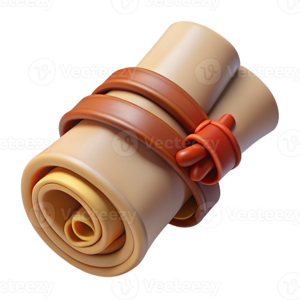 Isometric Render of a Rolled-Up Parchment png