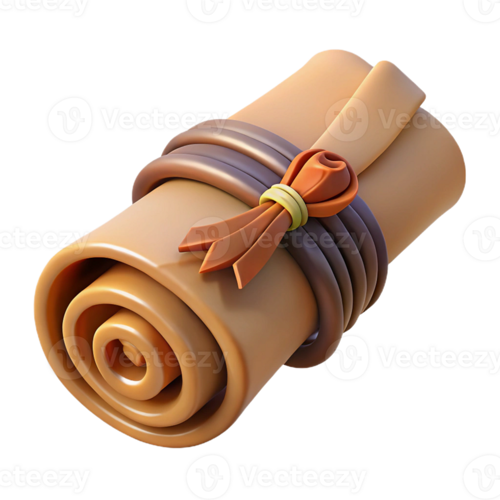 Isometric Render of a Rolled-Up Scroll png