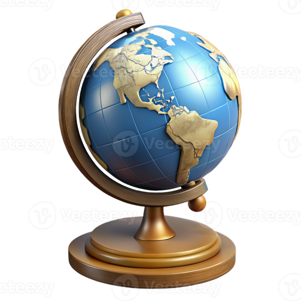 3D Globe Model with Wooden Stand png