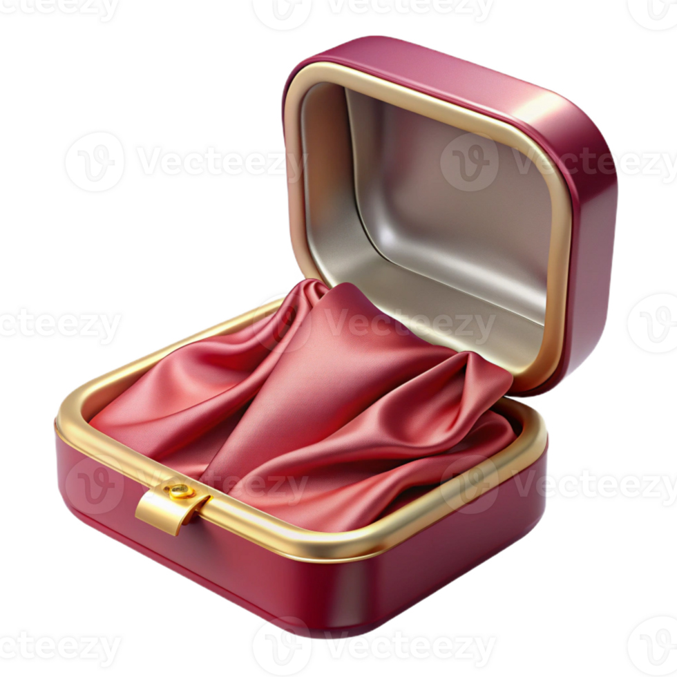 Red Velvet Box with Gold Trim and Satin Lining png
