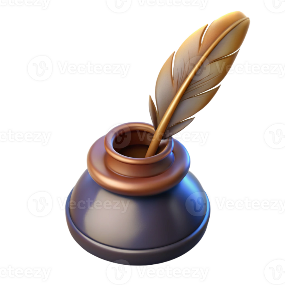 3D Inkwell with Quill png