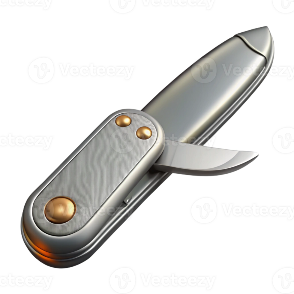 Silver Pocket Knife with Gold Accents png