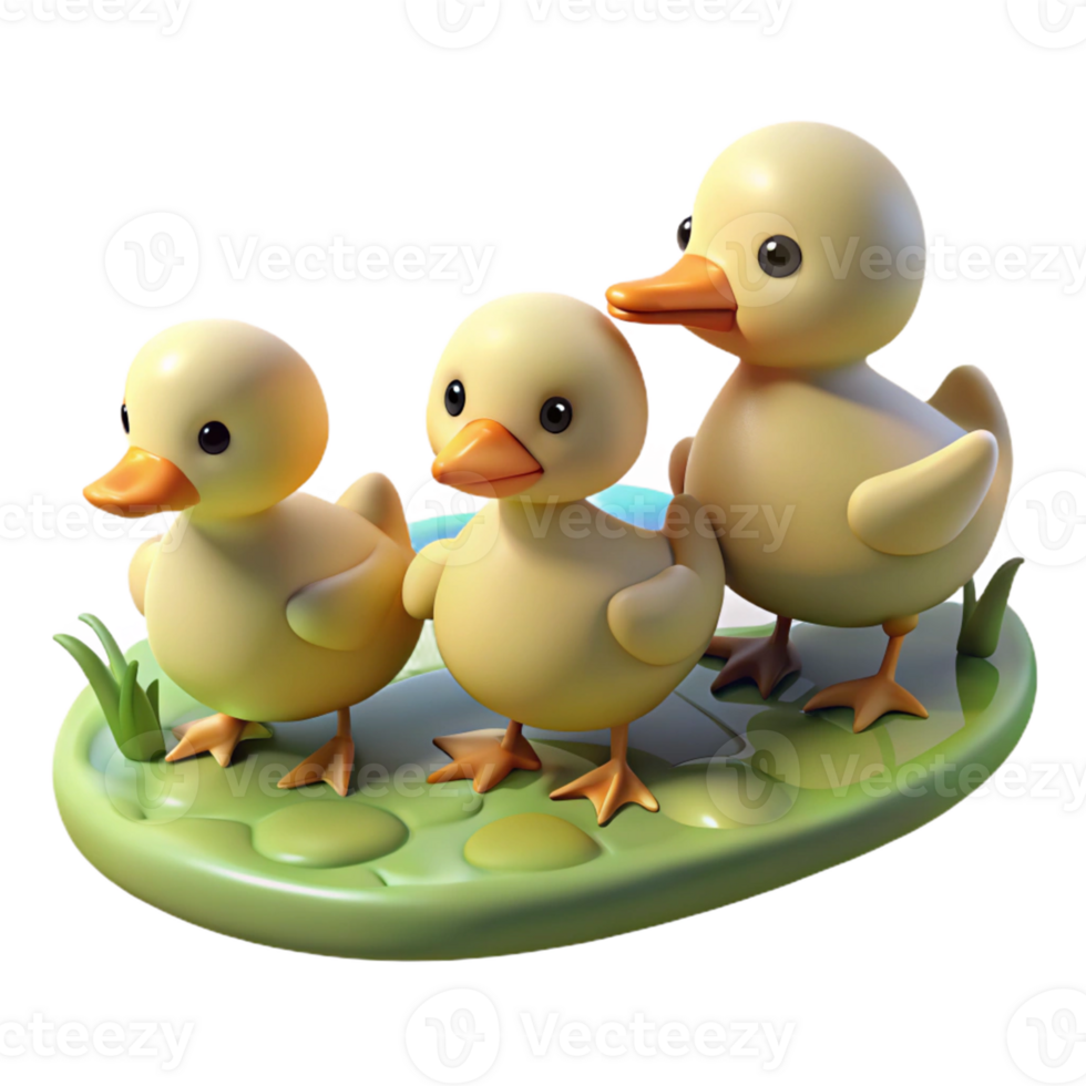 Cute Ducklings on a Green Platform png