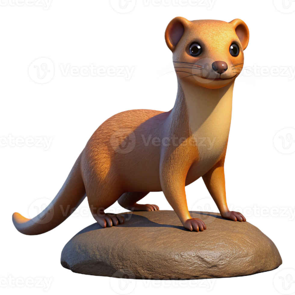 Cute Cartoon Weasel 3D Render png