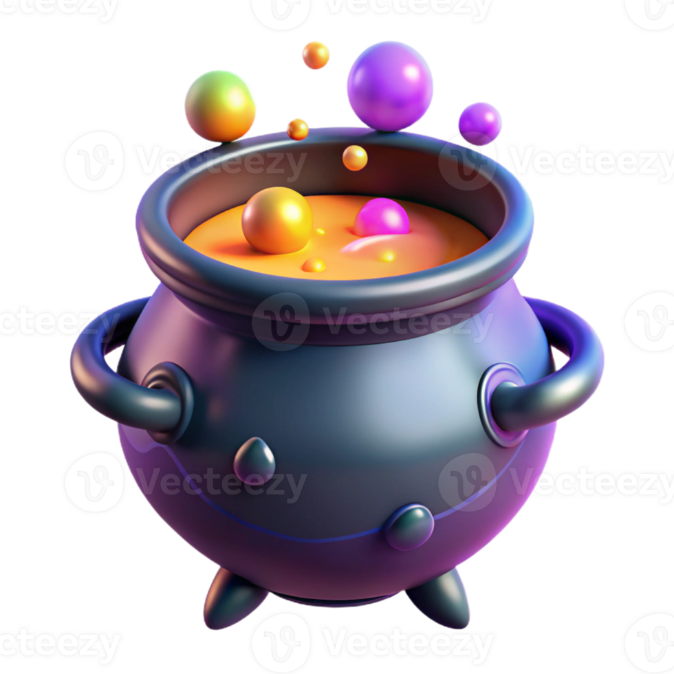 Isometric Rendered Cauldron with Colorful Bubbles png