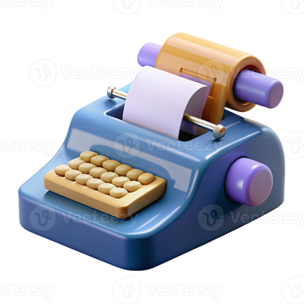 Isometric Rendered Blue Typewriter png